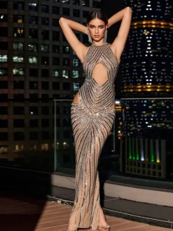 Embellishment|Dresses*Embellishment Cruz Rhinestone Cutout Mermaid Maxi Dress