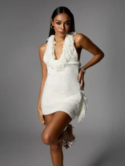 Dresses|Mini Dresses*Mew Mews Fashion Cyrille Halterneck Fringe Knitted Mini Dress