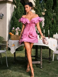 Dresses|Mini Dresses*Mew Mews Fashion Dabney V Neck Ruffle Mini Dress In Pink