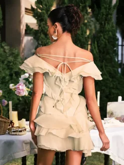 Dresses|Mini Dresses*Mew Mews Fashion Dabney V Neck Ruffle Mini Dress In Champagne