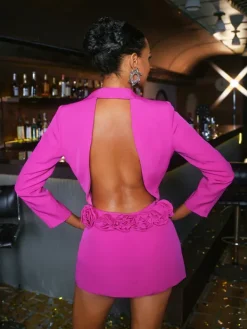 Coats & Jackets|Blazers*Mew Mews Fashion Dacre Back Cutout Flower Blazer In Hot Pink