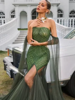 Embellishment|Dresses*Embellishment Daelis Off Shoulder Rhinestone Mesh Maxi Dress