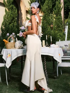 Dresses|Maxi Dresses*Mew Mews Fashion Dagr Backless Flower Cutout Satin Maxi Dress
