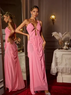 Dresses|Maxi Dresses*Mew Mews Fashion Daiki Halterneck Ruched Maxi Dress