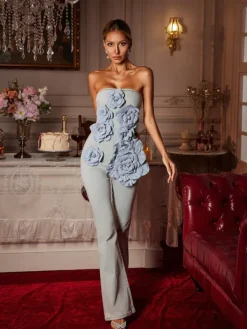 Jumpsuits & Romper*Mew Mews Fashion Dalila Strapless Flower Denim Jumpsuit
