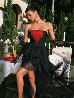 Sets & Co-ords*Bandage Dalit Strapless Heart Crystal Skirt Set