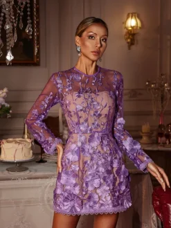 Dresses|Mini Dresses*Mew Mews Fashion Dallan Long Sleeve Floral Embroidered Mini Dress