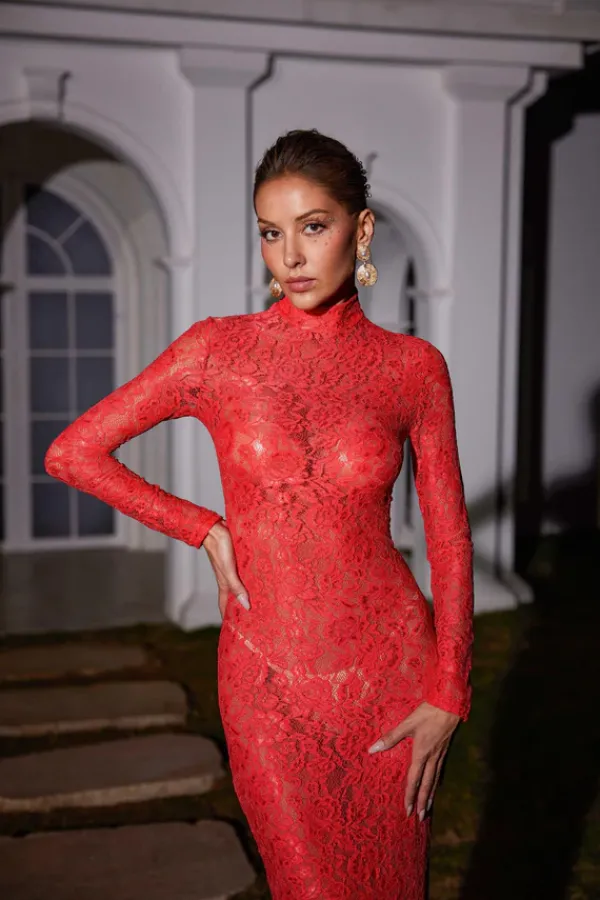 Dresses|Maxi Dresses*Mew Mews Fashion Damien Long Sleeve Lace Maxi Dress In Red