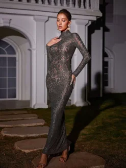 Dresses|Maxi Dresses*Mew Mews Fashion Damien Long Sleeve Lace Maxi Dress In Black
