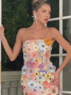 Dresses|Mini Dresses*Mew Mews Fashion Danielle Strapless Flower Embroidered Mini Dress In Pink