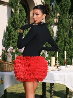 Dresses|Mini Dresses*Mew Mews Fashion Danniell Long Sleeve Ruffle Mesh Mini Dress