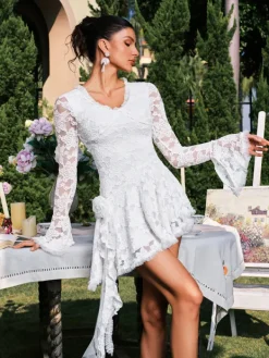 Dresses|Mini Dresses*Mew Mews Fashion Dareh V Neck Flower Lace Draped Mini Dress