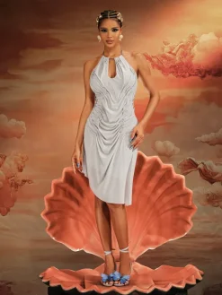 Dresses|Midi Dresses*Mew Mews Fashion Dariusz Halterneck Ruched Midi Dress