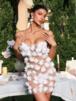 Dresses|Mini Dresses*Mew Mews Fashion Darko Spaghetti Flower Mesh Mini Dress