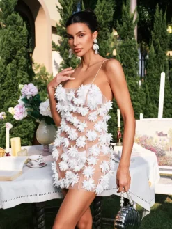 Dresses|Mini Dresses*Mew Mews Fashion Darko Spaghetti Flower Mesh Mini Dress