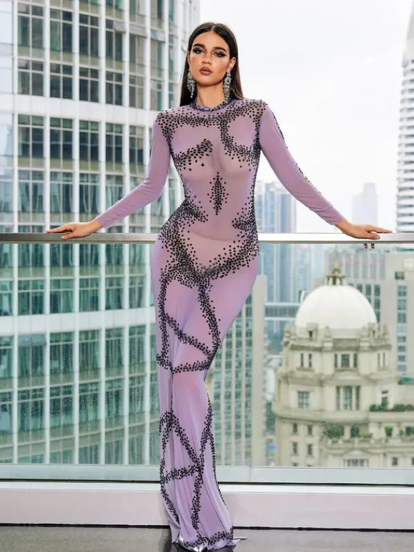 Embellishment|Dresses*Embellishment Dasani Printed Rhinestone Maxi Dress