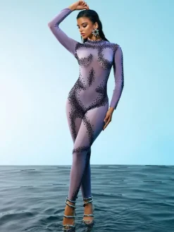 Embellishment*Embellishment Dasani Printed Rhinestone Jumpsuit
