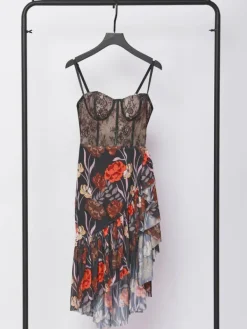 Dresses|Midi Dresses*Mew Mews Fashion Deborah Mesh Floral Midi Dress