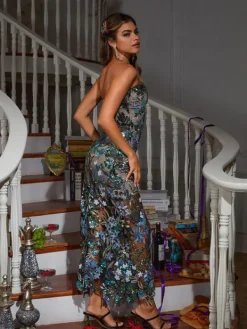 Dresses|Midi Dresses*Mew Mews Fashion Debra Flower Embroidered Sequin Midi Dress