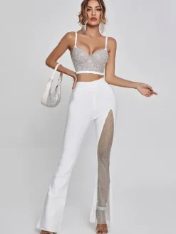 Pants & Shorts*Bandage Della Mesh Diamond Pants In White