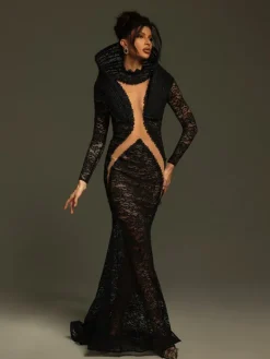 Embellishment|Dresses*Lu Yili Denequa Long Sleeve Cutout Lace Maxi Dress