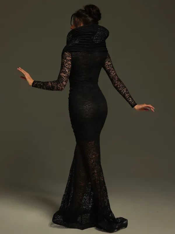 Embellishment|Dresses*Lu Yili Denequa Long Sleeve Cutout Lace Maxi Dress