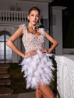 Embellishment|Dresses*Embellishment Derby Pearl Feather Sequin Dress