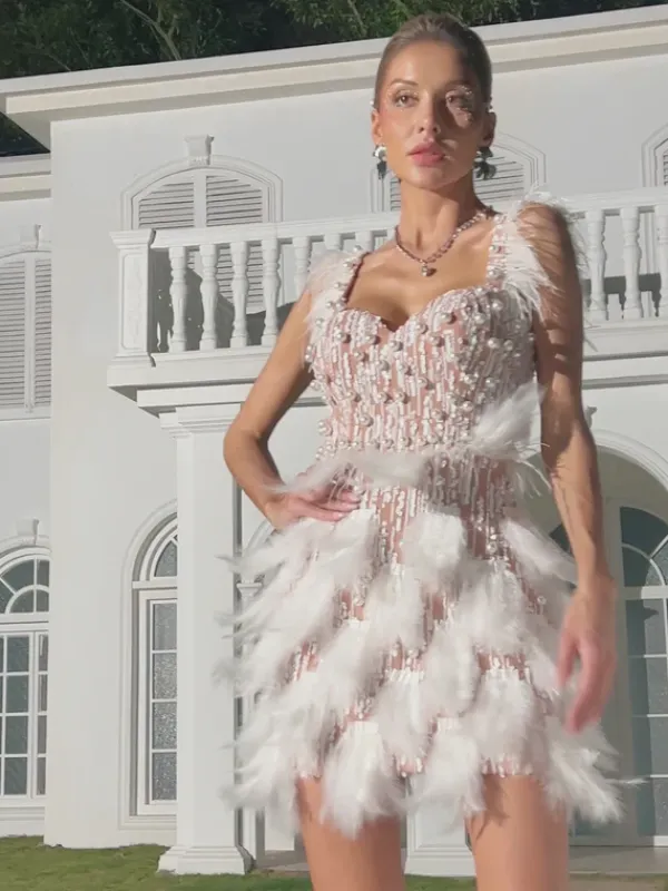 Embellishment|Dresses*Embellishment Derby Pearl Feather Sequin Dress