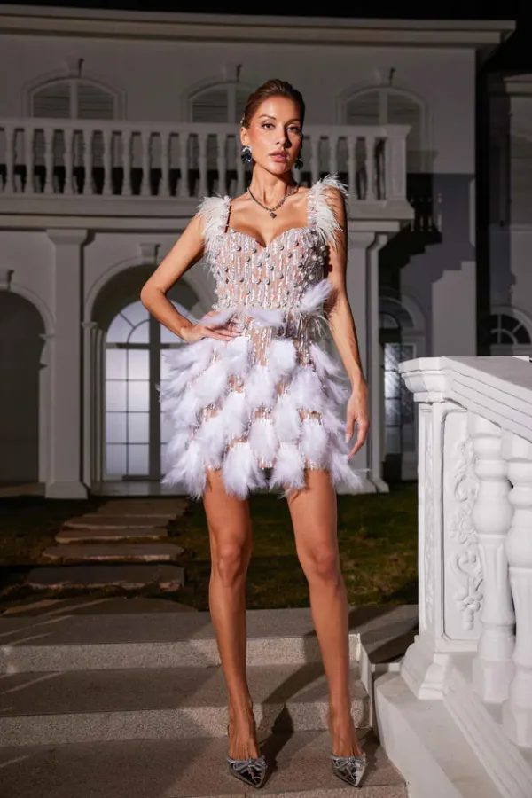 Embellishment|Dresses*Embellishment Derby Pearl Feather Sequin Dress