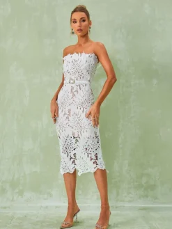Dresses|Midi Dresses*Bandage Despina White Lace Midi Dress