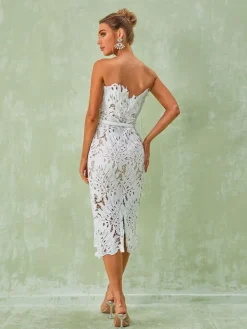 Dresses|Midi Dresses*Bandage Despina White Lace Midi Dress