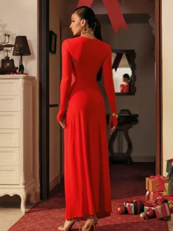 Dresses|Maxi Dresses*Mew Mews Fashion Despo Long Sleeve Pearl Ruched Maxi Dress