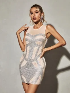 Dresses*Bandage Devaki Rhinestone Mesh Dress