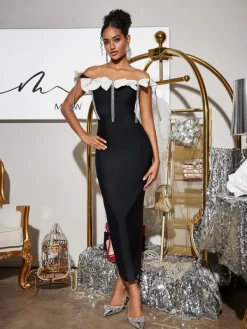 Dresses|Midi Dresses*Bandage Devrim Bow Fringe Midi Dress