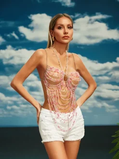 Beaded Wear|Tops*Mew Mews Fashion O/S Dezba Gemstone Beaded Bralette