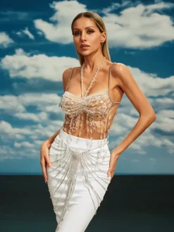 Beaded Wear|Tops*Mew Mews Fashion O/S Didrika Fringe Gemstone Beaded Bralette