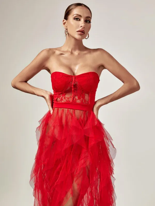 Dresses|Maxi Dresses*Mew Mews Fashion Dorothy Tulle Maxi Dress In Red