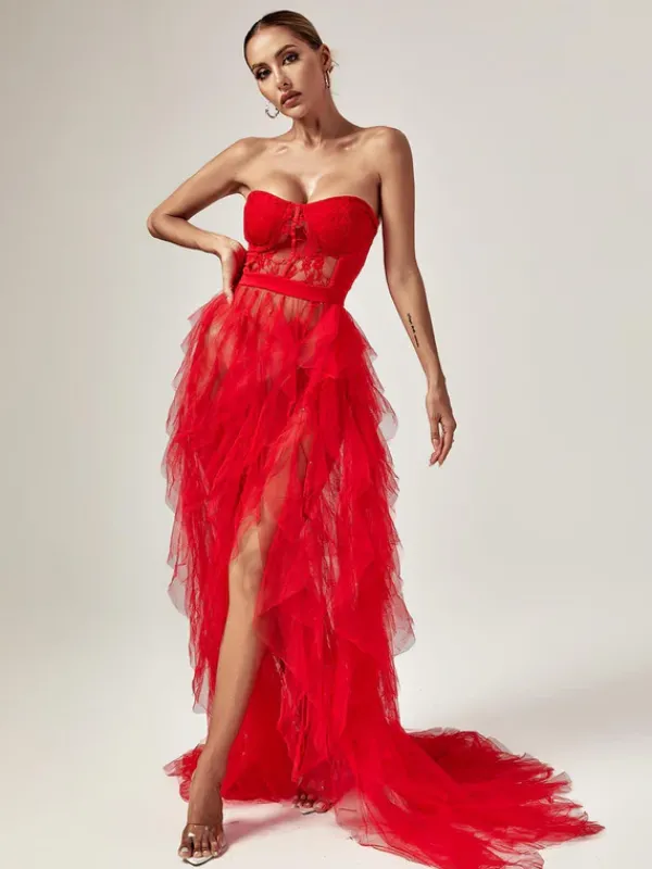 Dresses|Maxi Dresses*Mew Mews Fashion Dorothy Tulle Maxi Dress In Red