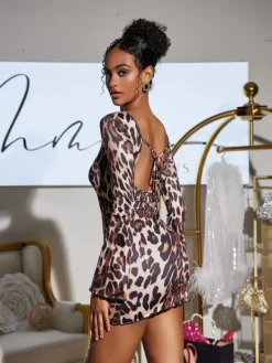 Dresses|Mini Dresses*Mew Mews Fashion Dosen Open Back Leopard Mini Dress