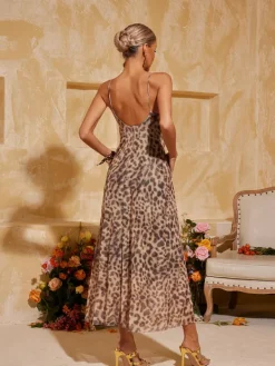 Midi Dresses|Dresses*Mew Mews Fashion Drynthia Spaghetti Leopard Midi Dress In Brown