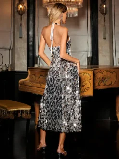 Embellishment|Dresses*Embellishment Dudeman Halterneck Sequin Split Midi Dress