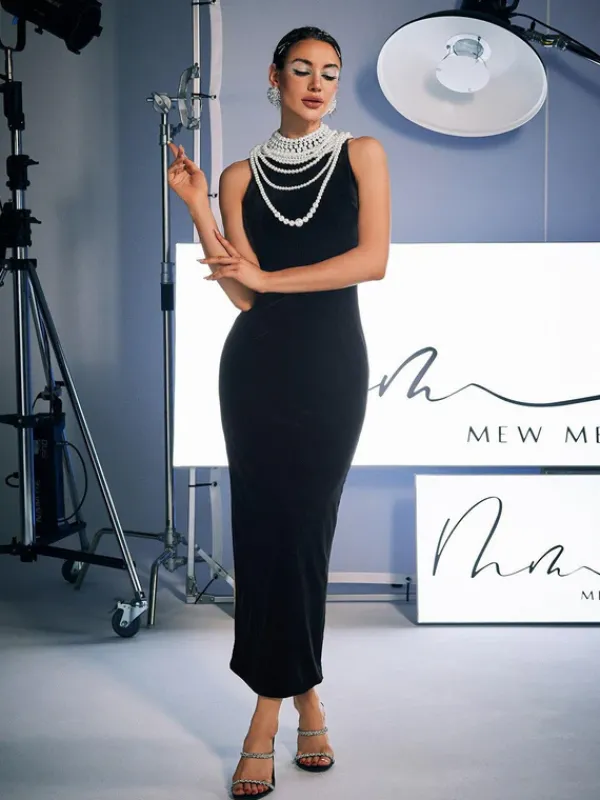 Dresses|Maxi Dresses*Mew Mews Fashion Dustin High Neck Pearl Embellished Maxi Dress
