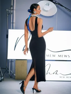 Dresses|Maxi Dresses*Mew Mews Fashion Dustin High Neck Pearl Embellished Maxi Dress