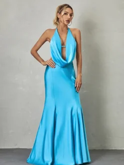 Dresses*Mew Mews Fashion Dymphna Draped Neck Satin Maxi Dress