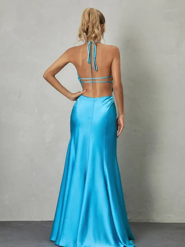 Dresses*Mew Mews Fashion Dymphna Draped Neck Satin Maxi Dress
