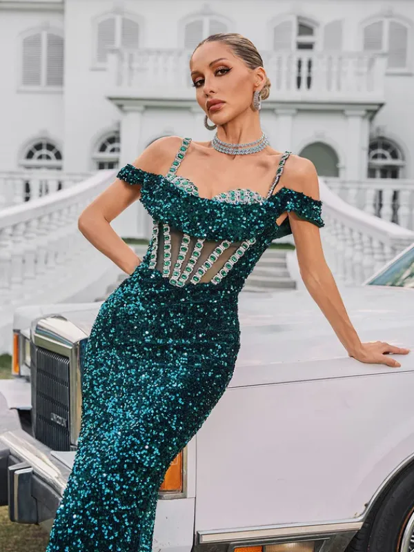 Embellishment|Dresses*Lu Yili Dyvora Spaghetti Embellished Maxi Dress