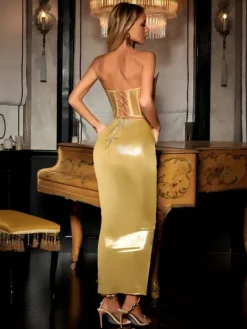 Dresses|Midi Dresses*Jiu Bajia O/S Eadward Strapless Metallic Midi Dress In Gold