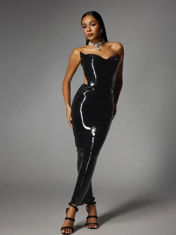 Dresses|Midi Dresses*Jiu Bajia O/S Eadward Strapless Metallic Midi Dress In Black