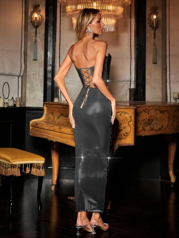 Dresses|Midi Dresses*Jiu Bajia O/S Eadward Strapless Metallic Midi Dress In Black