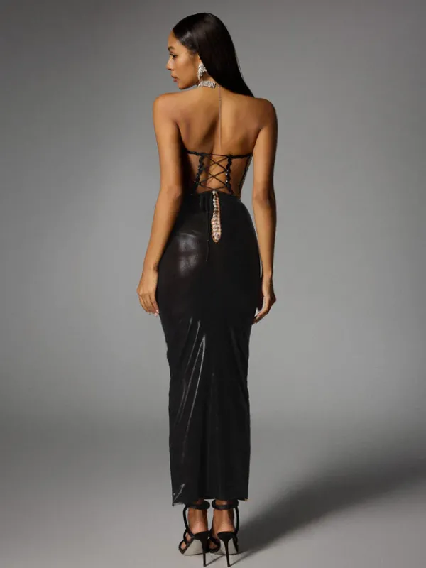 Dresses|Midi Dresses*Jiu Bajia O/S Eadward Strapless Metallic Midi Dress In Black